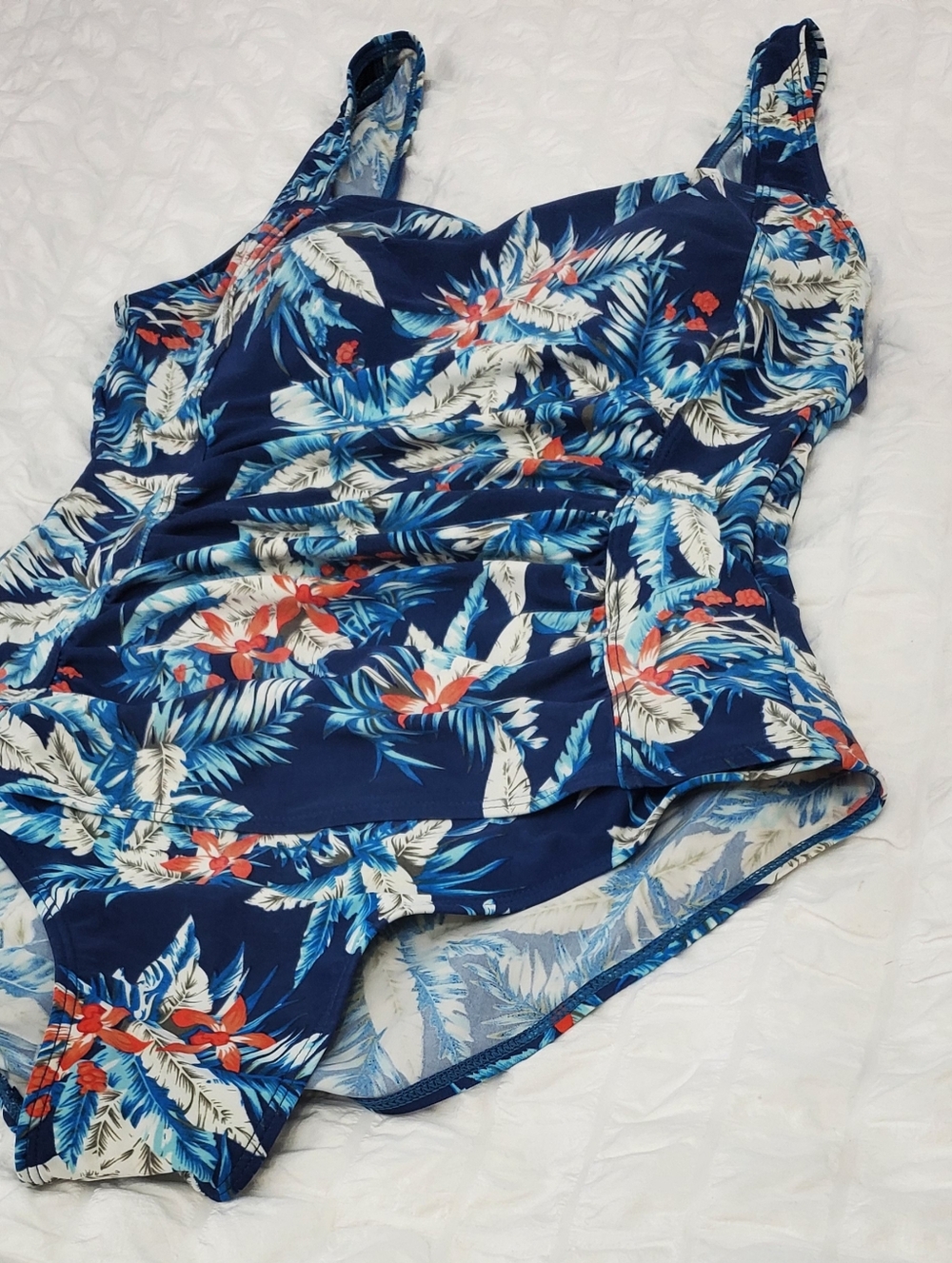 Firpearl Navy Blue, Sky Blue & Coral Floral 1-Piece Swimsuit Sz 12 - Picture 4 of 8